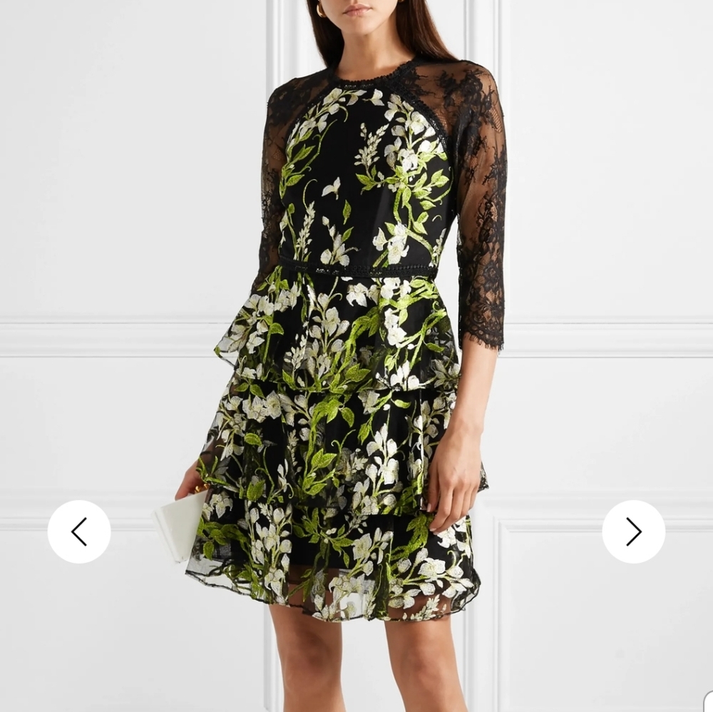 Marchesa Notte Embroidered Lace Tulle Dress